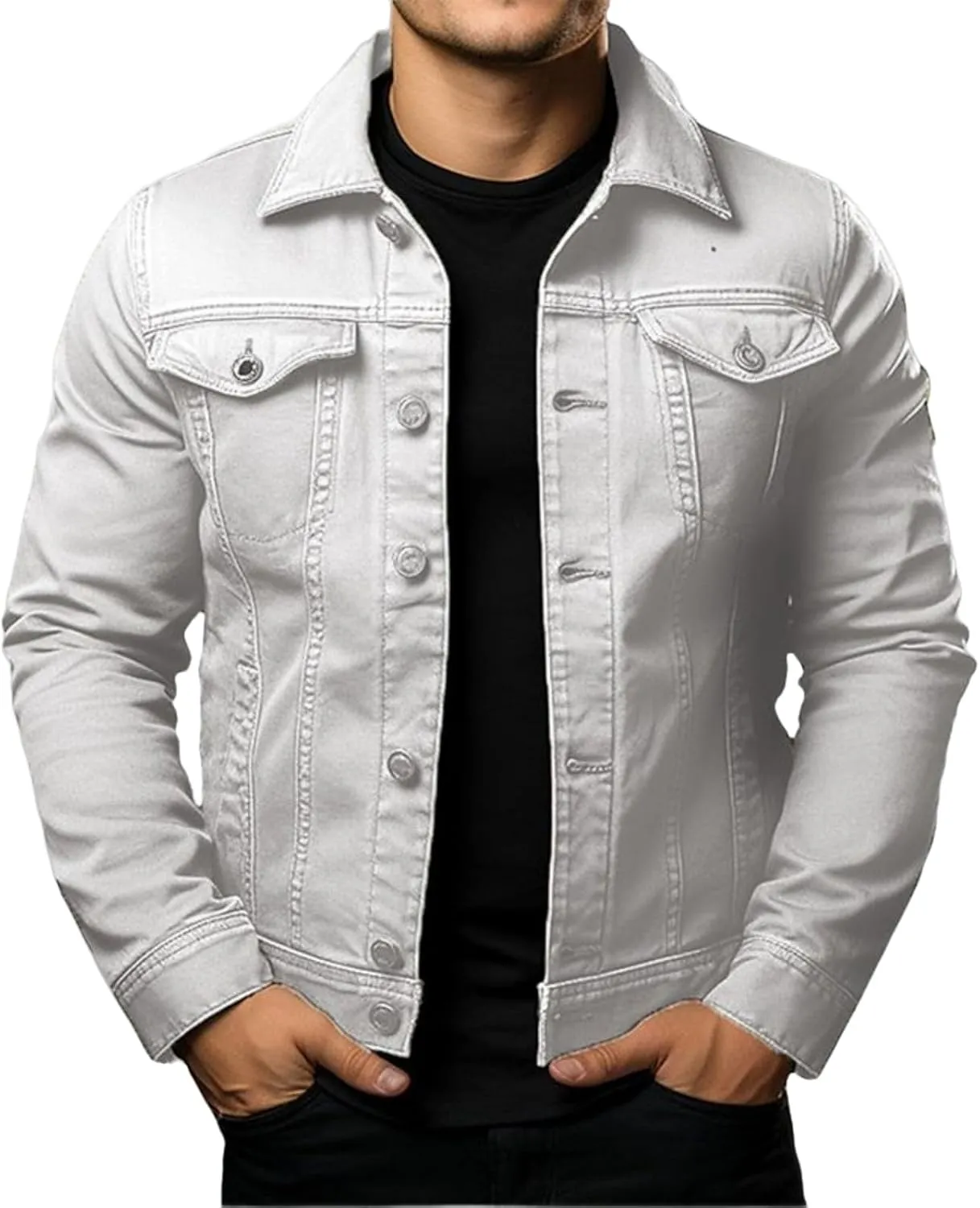 Mens Denim Jacket Lightweight Casual Lapel Button Down Cozy Shirts Jackets Fall Winer Cargo Jean Jacket with Pocket