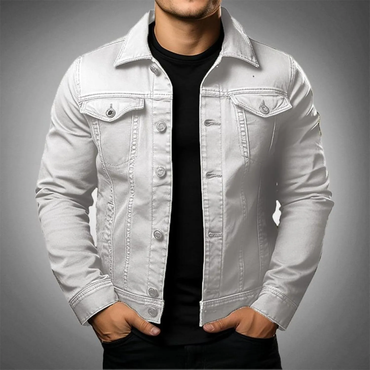 Mens Denim Jacket Lightweight Casual Lapel Button Down Cozy Shirts Jackets Fall Winer Cargo Jean Jacket with Pocket