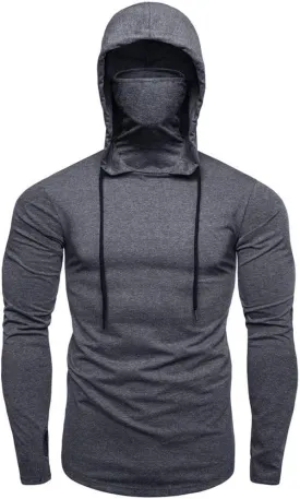 Mens Hoodie with Face_Mask Halloween Turtleneck Compression Top Quick Dry Baselayer Running Long Sleeve Sportwear