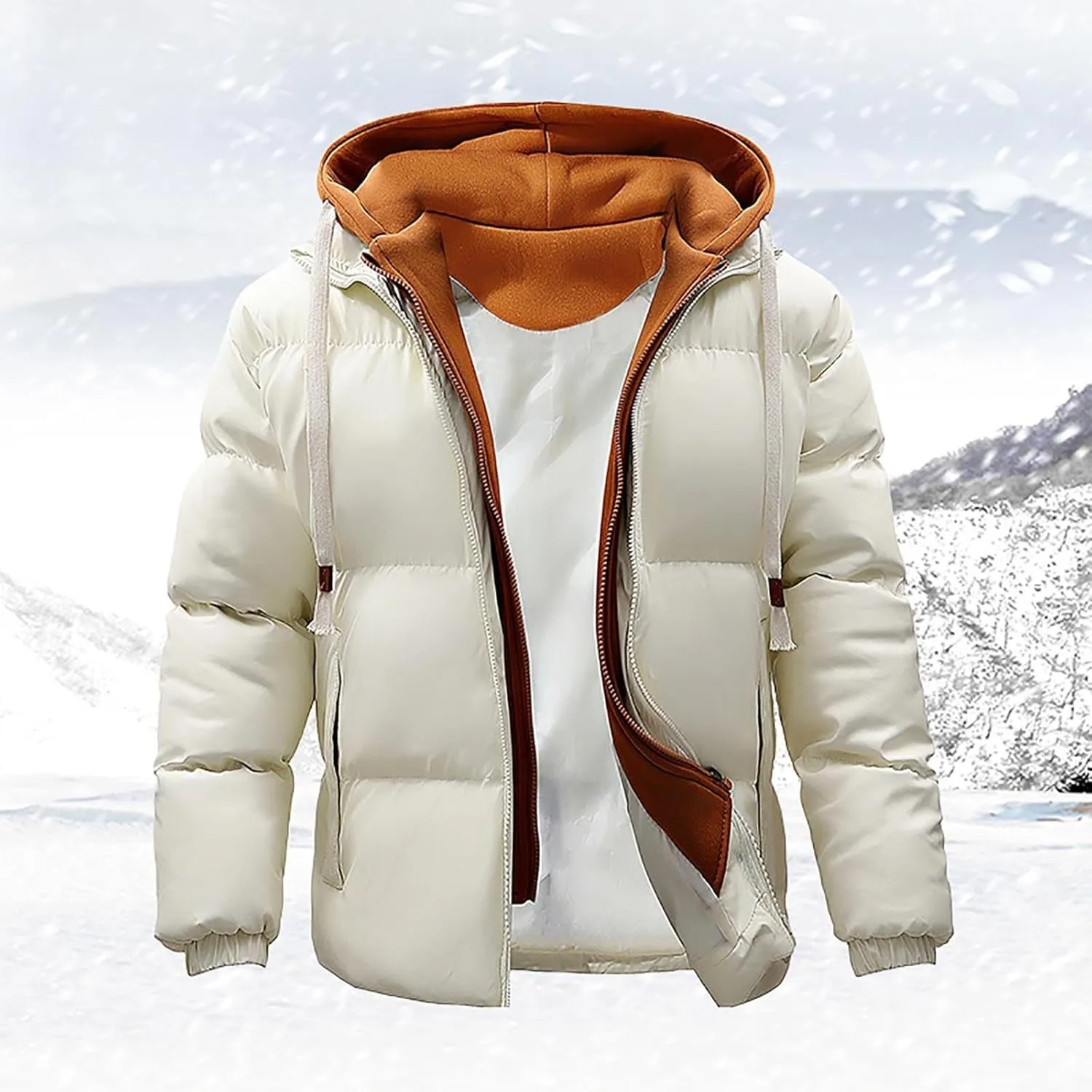 Mens Puffer Hoodie Zip up Padded Coat Warm Down Jacket Quilted Insulated Jacket Thermal Winter Jacket with Hood