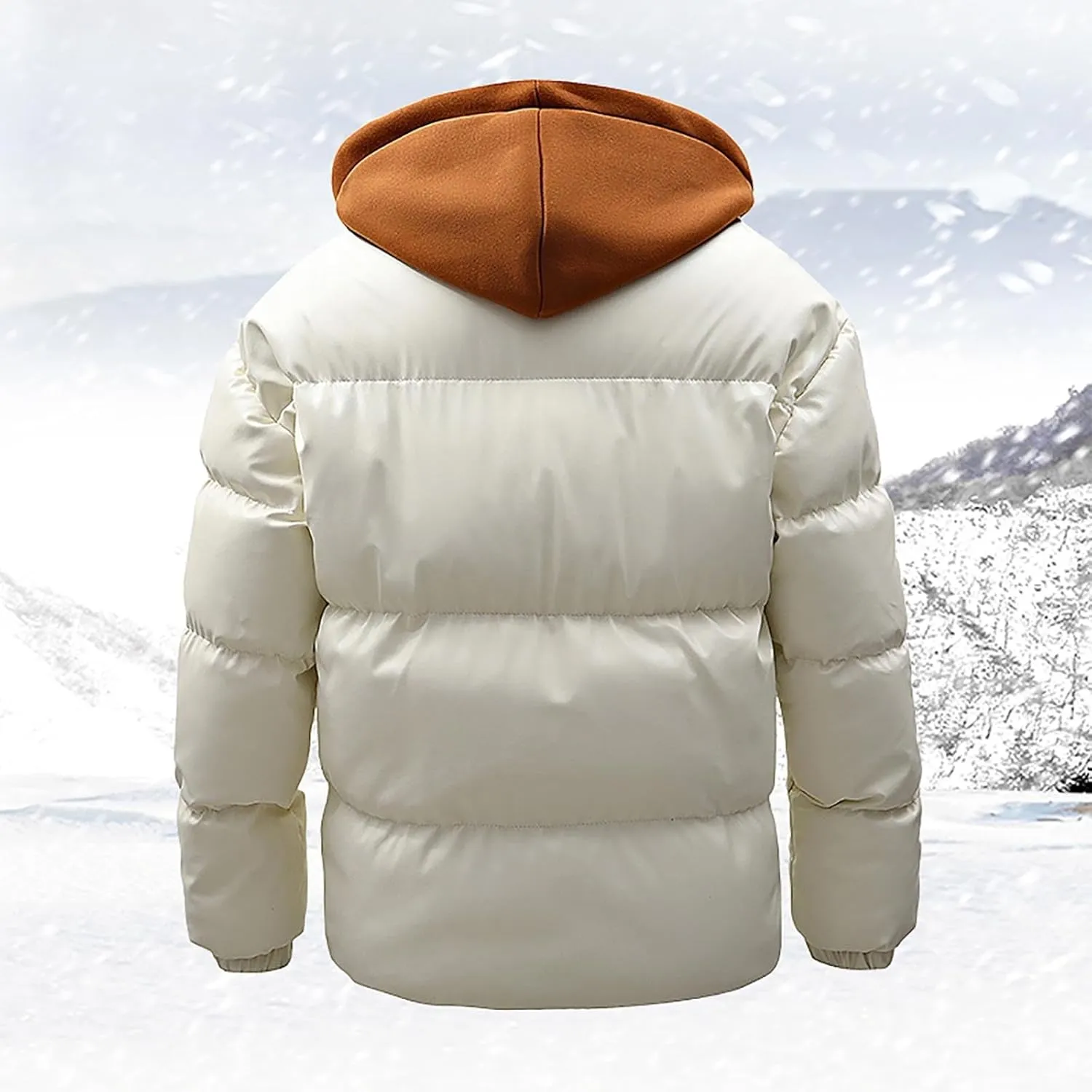 Mens Puffer Hoodie Zip up Padded Coat Warm Down Jacket Quilted Insulated Jacket Thermal Winter Jacket with Hood