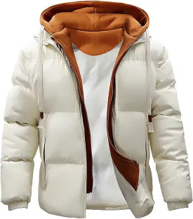 Mens Puffer Hoodie Zip up Padded Coat Warm Down Jacket Quilted Insulated Jacket Thermal Winter Jacket with Hood