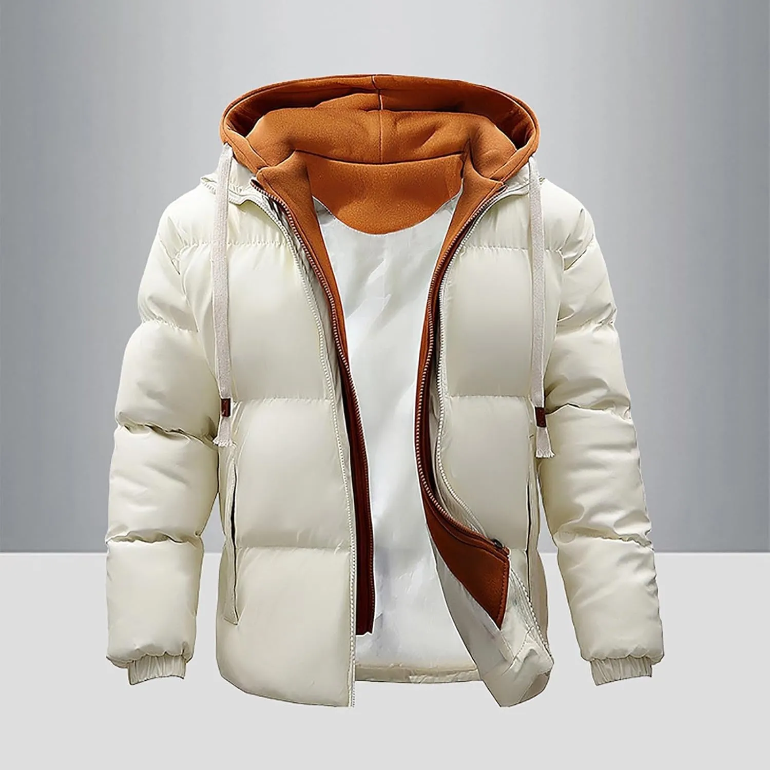 Mens Puffer Hoodie Zip up Padded Coat Warm Down Jacket Quilted Insulated Jacket Thermal Winter Jacket with Hood