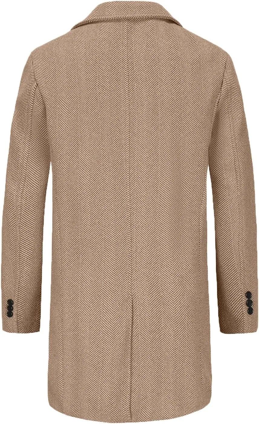 Men's Trench Casual Long Jacket Winter Classic Wool Blend Overcoat with Pockets