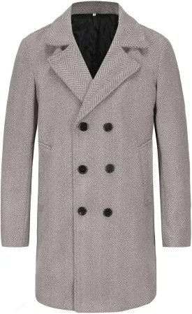 Men's Trench Casual Long Jacket Winter Classic Wool Blend Overcoat with Pockets