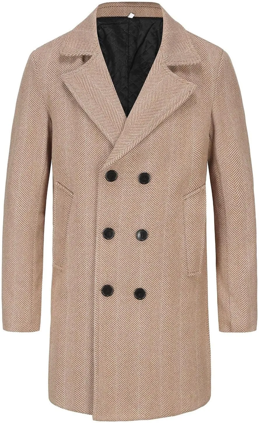 Men's Trench Casual Long Jacket Winter Classic Wool Blend Overcoat with Pockets