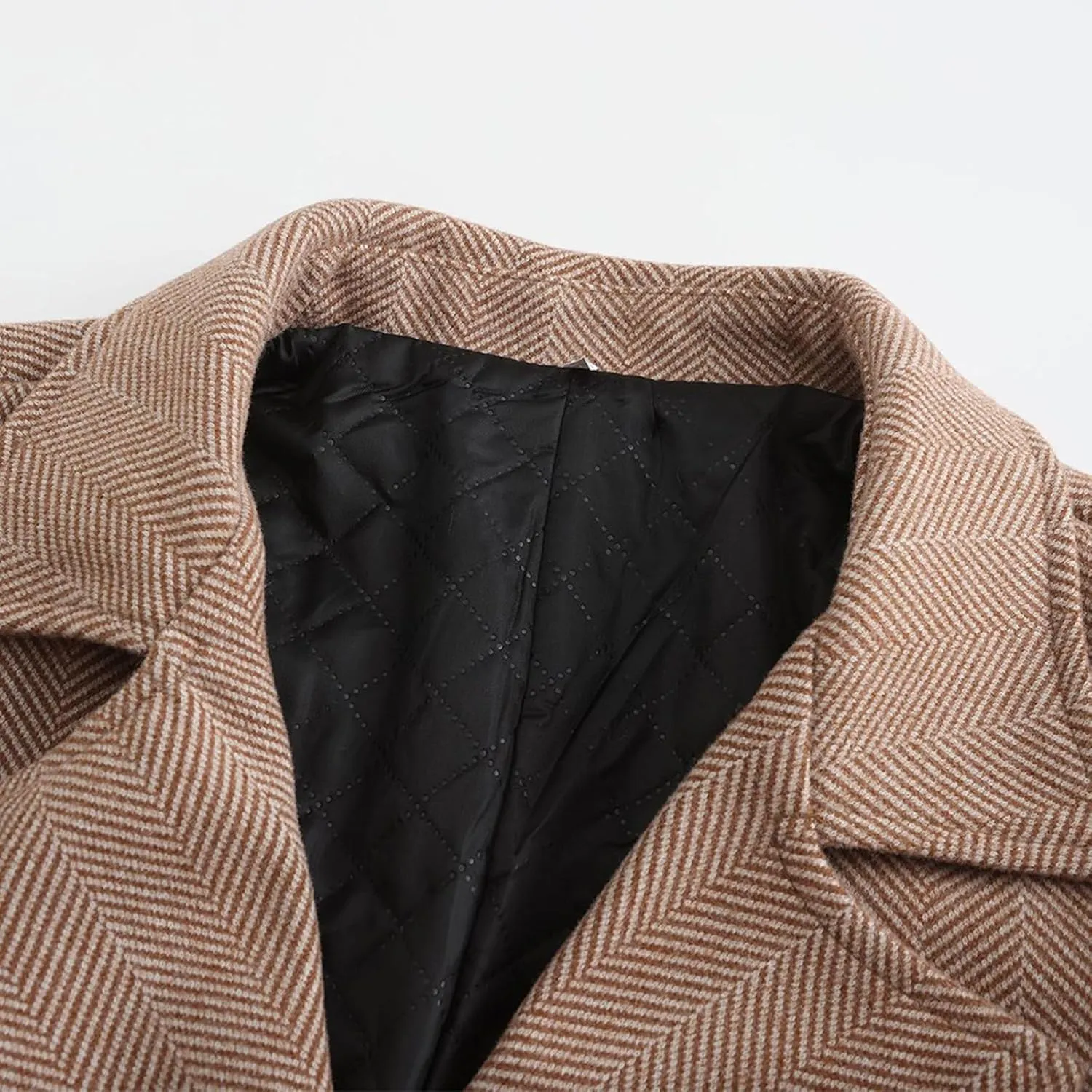 Men's Trench Casual Long Jacket Winter Classic Wool Blend Overcoat with Pockets