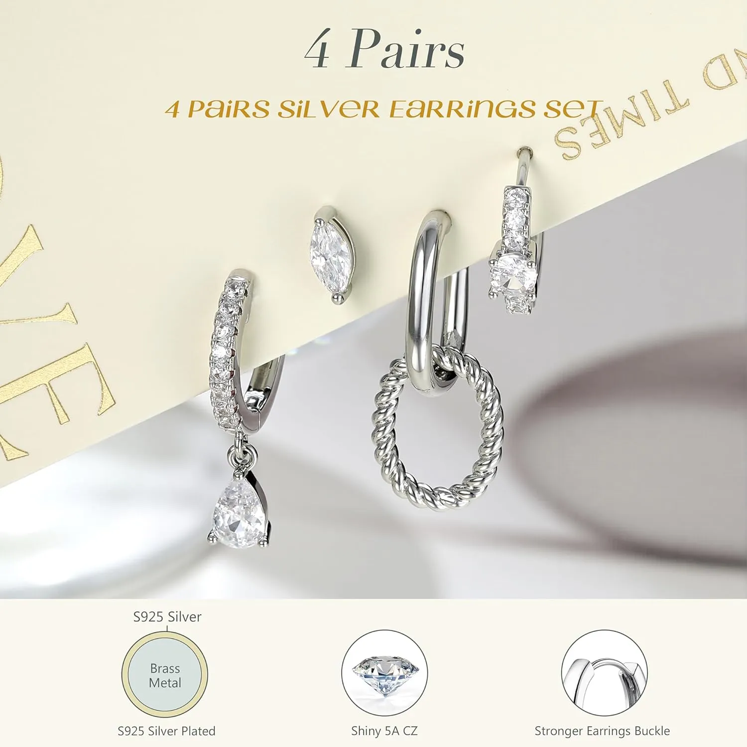 MILACOLATO 4 Pairs Silver Earrings for Women Trendy, 14K Gold Filled/Sterling Silver Plated Hypoallergenic Stud Huggie Hoop Earrings, Lightweight Gold Cartilage Earrings Stacks for Multiple Piercing Jewelry Gifts