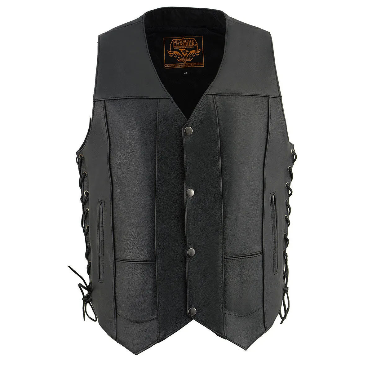 Milwaukee Leather SH1391 Men's Black Leather 10 Pocket V-Neck Side