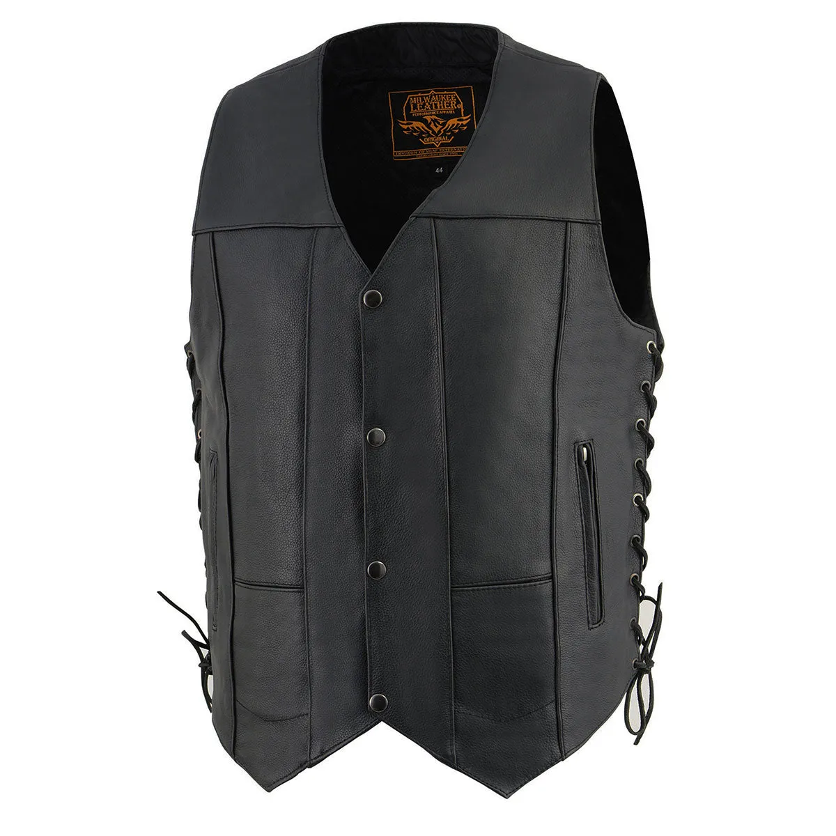 Milwaukee Leather SH1391 Men's Black Leather 10 Pocket V-Neck Side