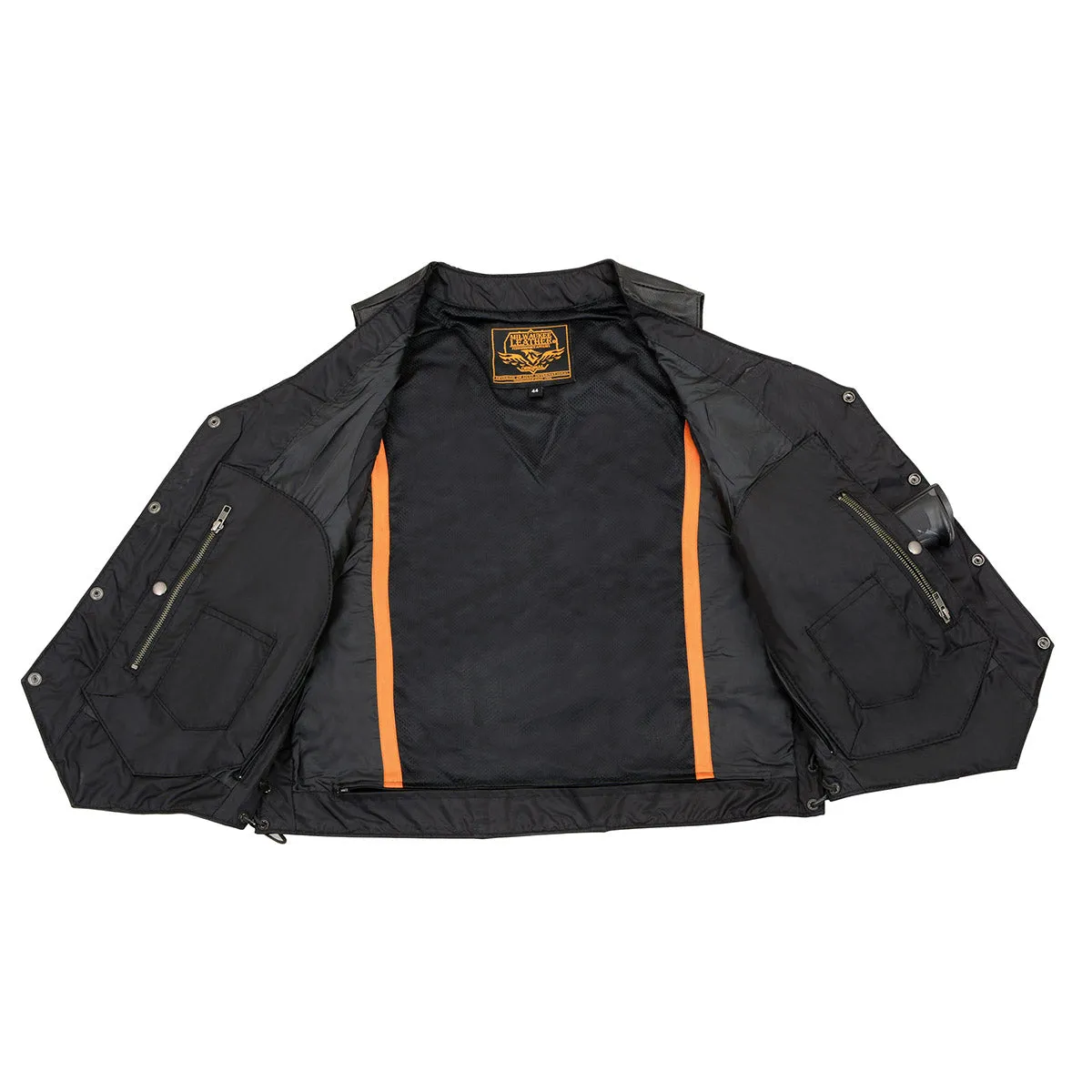 Milwaukee Leather SH1391 Men's Black Leather 10 Pocket V-Neck Side
