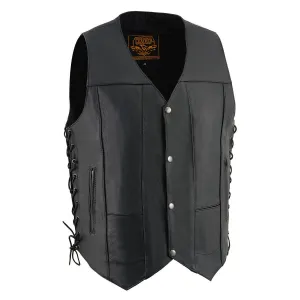 Milwaukee Leather SH1391 Men's Black Leather 10 Pocket V-Neck Side