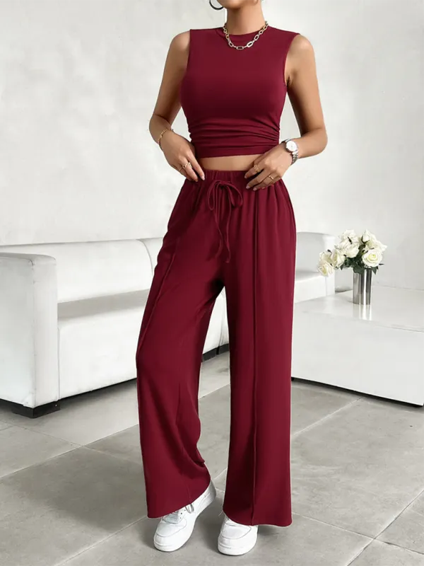 New Casual Round Neck Sleeveless Top & Trousers Two-Piece Suit