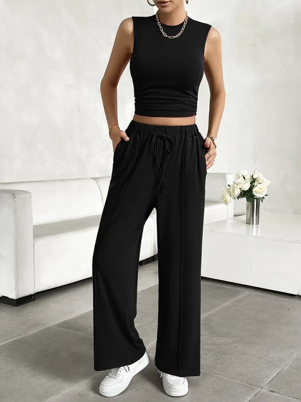 New Casual Round Neck Sleeveless Top & Trousers Two-Piece Suit