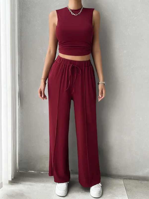 New Casual Round Neck Sleeveless Top & Trousers Two-Piece Suit