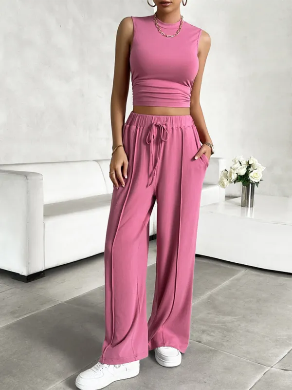 New Casual Round Neck Sleeveless Top & Trousers Two-Piece Suit