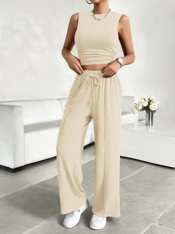 New Casual Round Neck Sleeveless Top & Trousers Two-Piece Suit