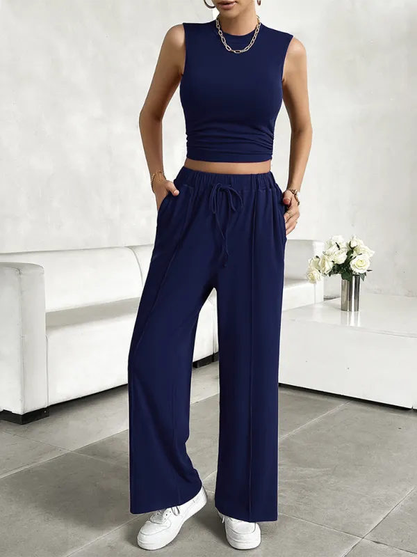 New Casual Round Neck Sleeveless Top & Trousers Two-Piece Suit