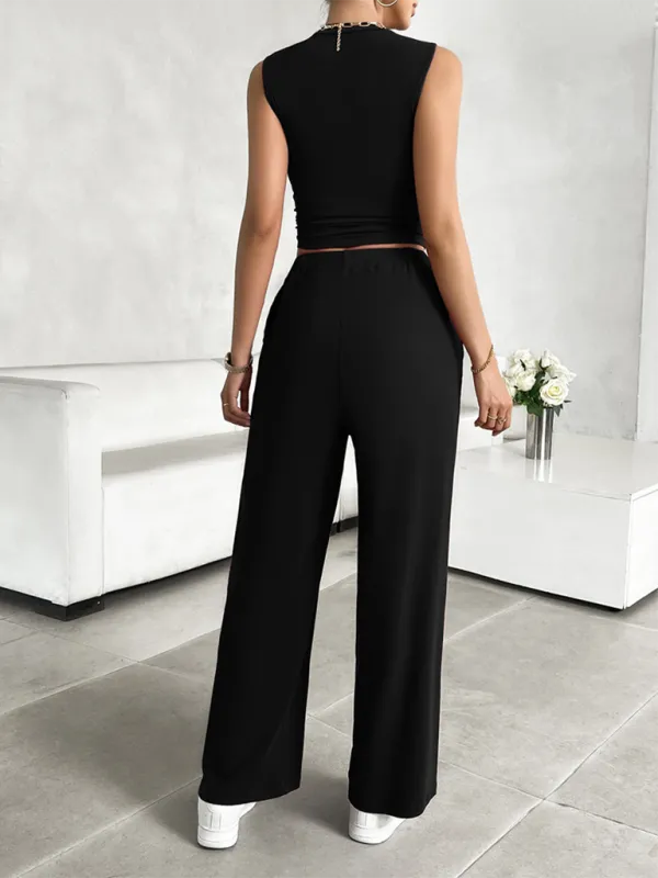 New Casual Round Neck Sleeveless Top & Trousers Two-Piece Suit