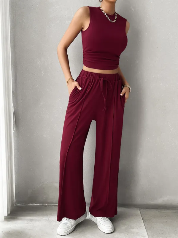 New Casual Round Neck Sleeveless Top & Trousers Two-Piece Suit