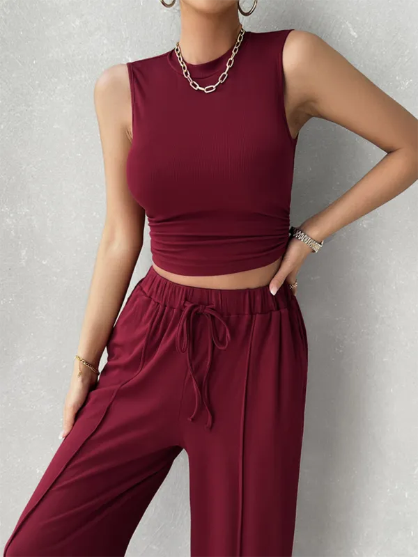 New Casual Round Neck Sleeveless Top & Trousers Two-Piece Suit