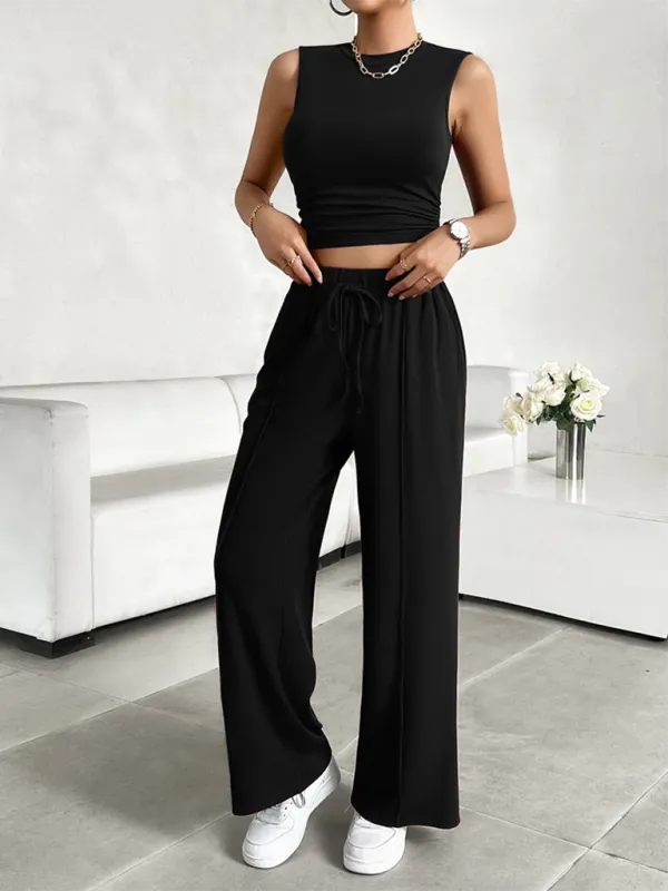 New Casual Round Neck Sleeveless Top & Trousers Two-Piece Suit