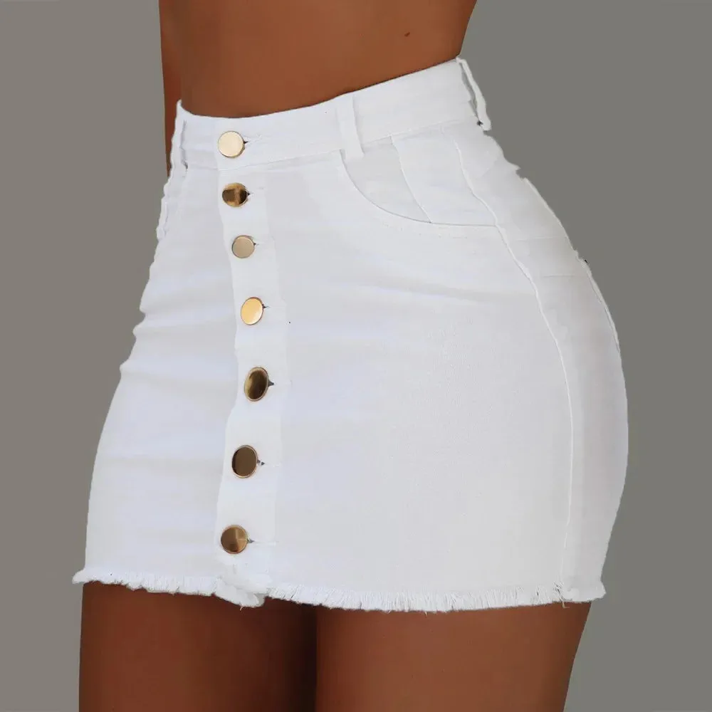 New Women Summer Denim Skirt Fashion All-match High Waist A-Line Blue Skirt