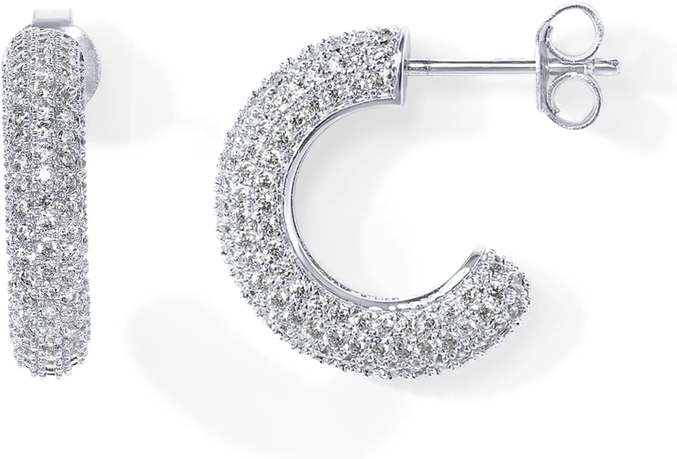 PAVOI 14K Gold Plated 925 Sterling Silver Post Cubic Zirconia Chunky Hoop Earrings - Thick Lightweight Gold Earrings for Women - Fully Studded Hoop