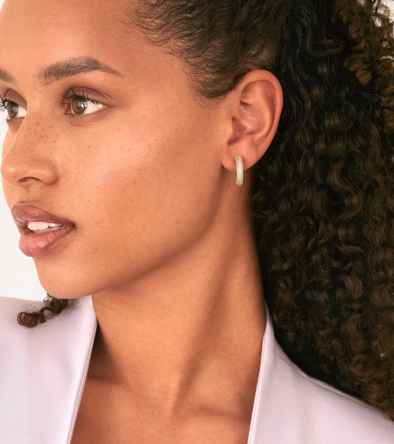PAVOI 14K Gold Plated 925 Sterling Silver Post Cubic Zirconia Chunky Hoop Earrings - Thick Lightweight Gold Earrings for Women - Fully Studded Hoop