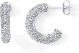 PAVOI 14K Gold Plated 925 Sterling Silver Post Cubic Zirconia Chunky Hoop Earrings - Thick Lightweight Gold Earrings for Women - Fully Studded Hoop