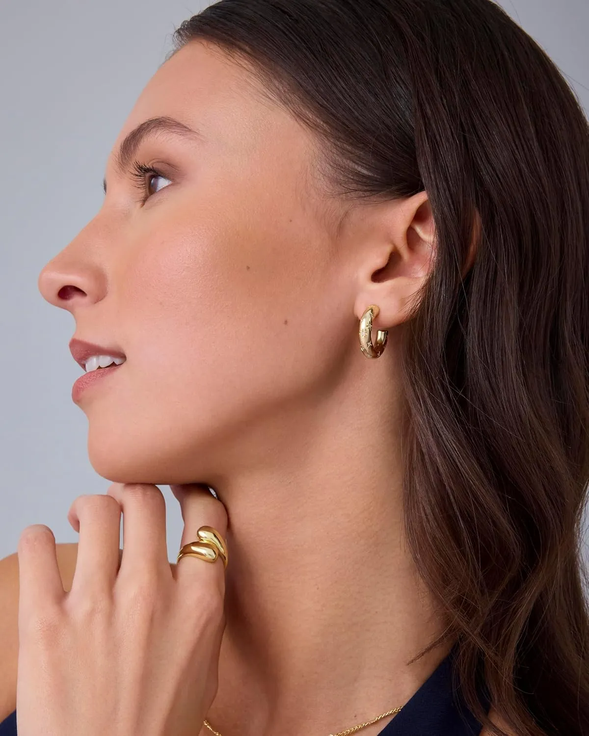 PAVOI 14K Gold Plated Star Shine Hoop Earrings for Women | Cubic Zirconia Celestial Chunky Hoops Earrings