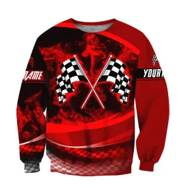 Personalized Name Racing Red Smoke 3D Full Printed Sweatshirt Zip Hoodie, Racing Christmas Gift
