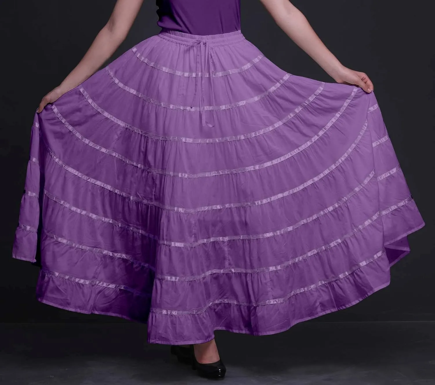 Solid Long Maxi Cotton Beach Wear Skirt for Women Elastic Waist Skirt Summer Wear