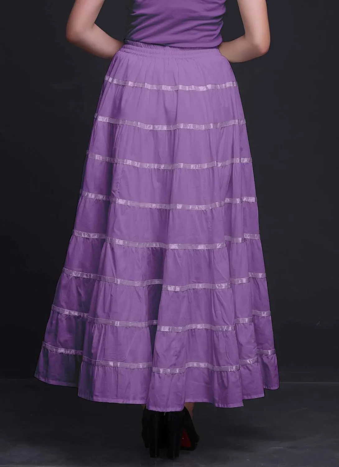 Solid Long Maxi Cotton Beach Wear Skirt for Women Elastic Waist Skirt Summer Wear