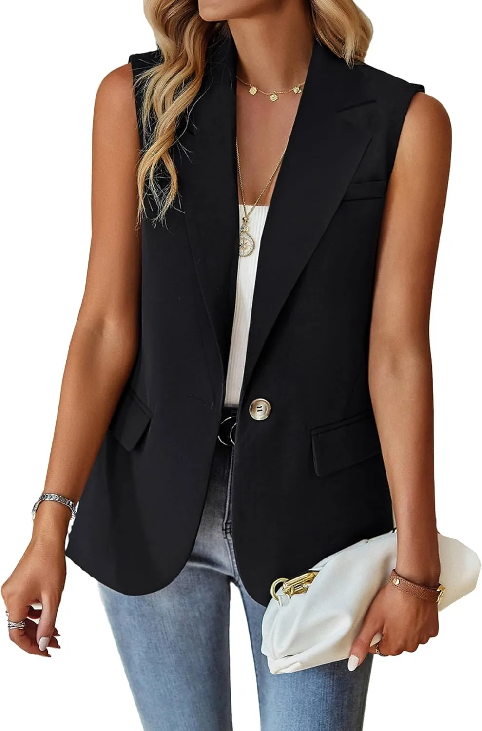 Spicy Sandia Sleeveless Blazer Vests Dress Fashion Business Casual Dressy Jacket Spring Summer Trendy Work Clothes