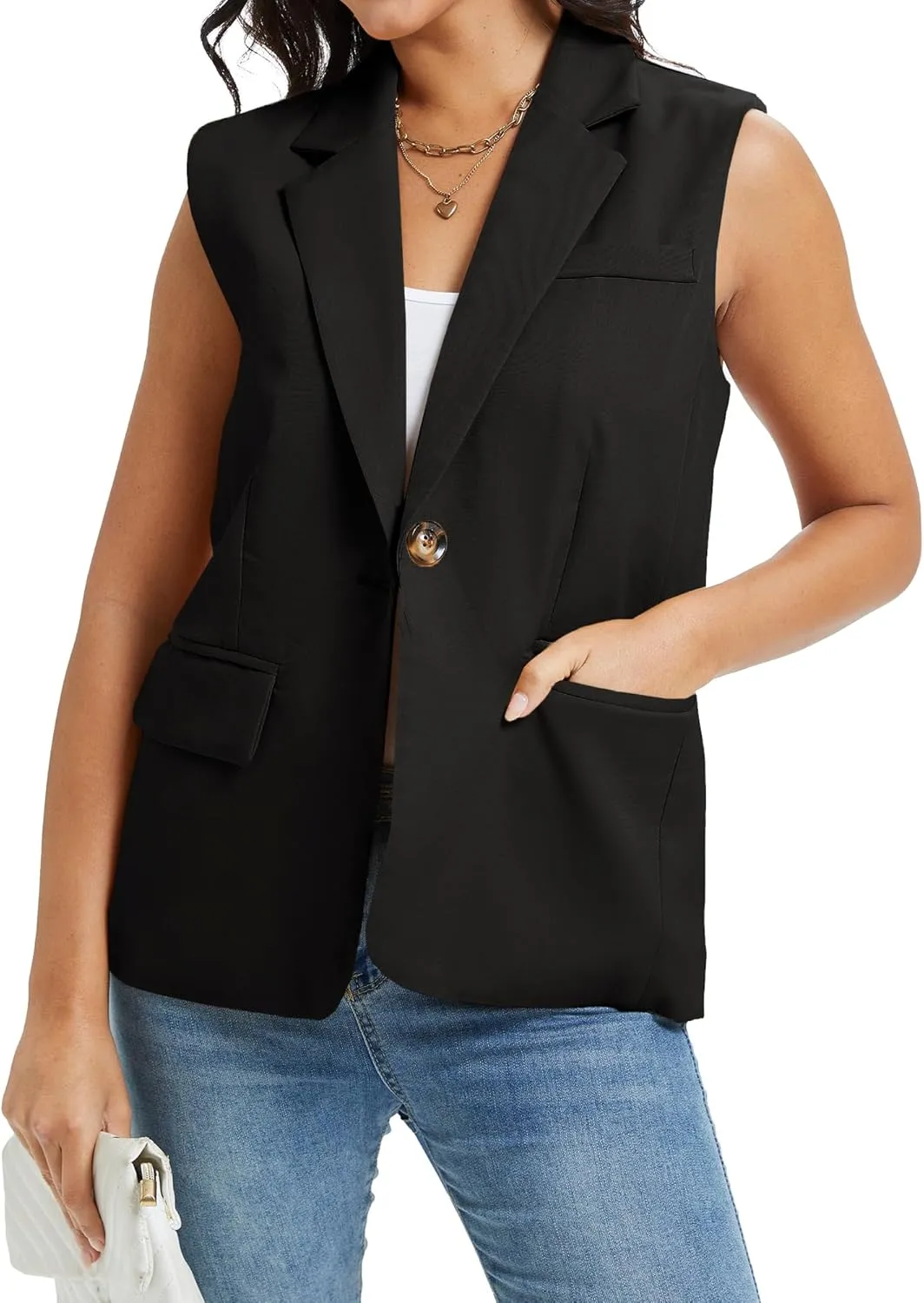 Spicy Sandia Sleeveless Blazer Vests Dress Fashion Business Casual Dressy Jacket Spring Summer Trendy Work Clothes