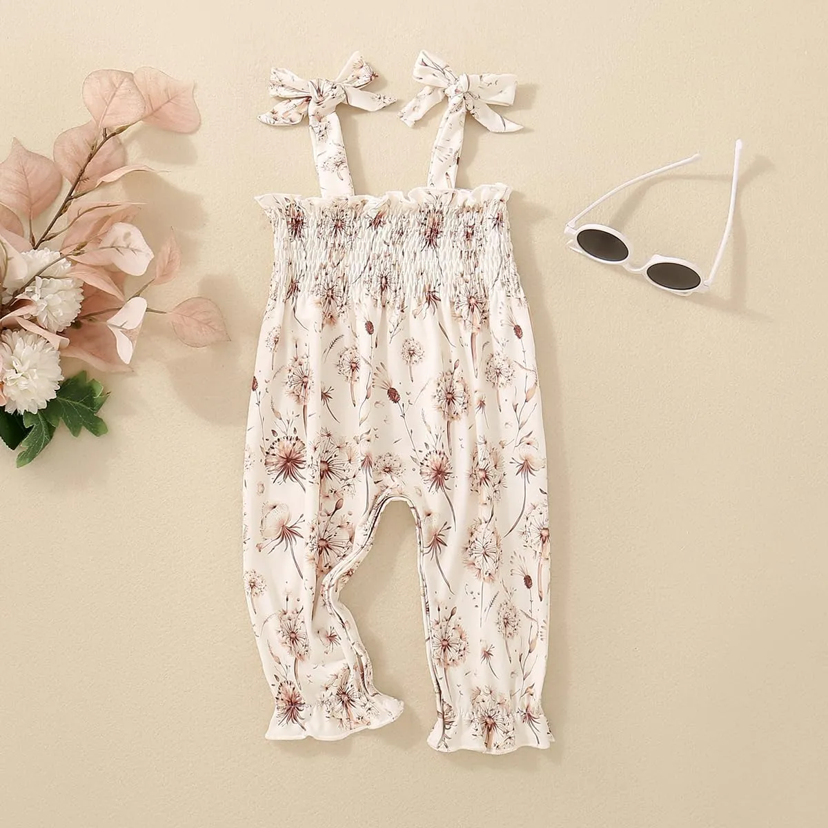Summer One Piece Outfit Infant Baby Girl Romper Jumpsuit Pants Sleeveless Ruffle Halter Floral Bodysuit Clothes