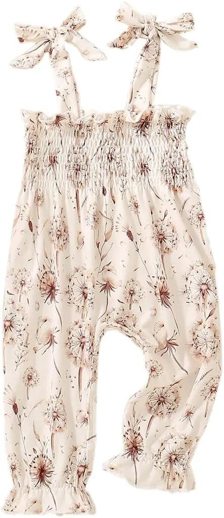Summer One Piece Outfit Infant Baby Girl Romper Jumpsuit Pants Sleeveless Ruffle Halter Floral Bodysuit Clothes