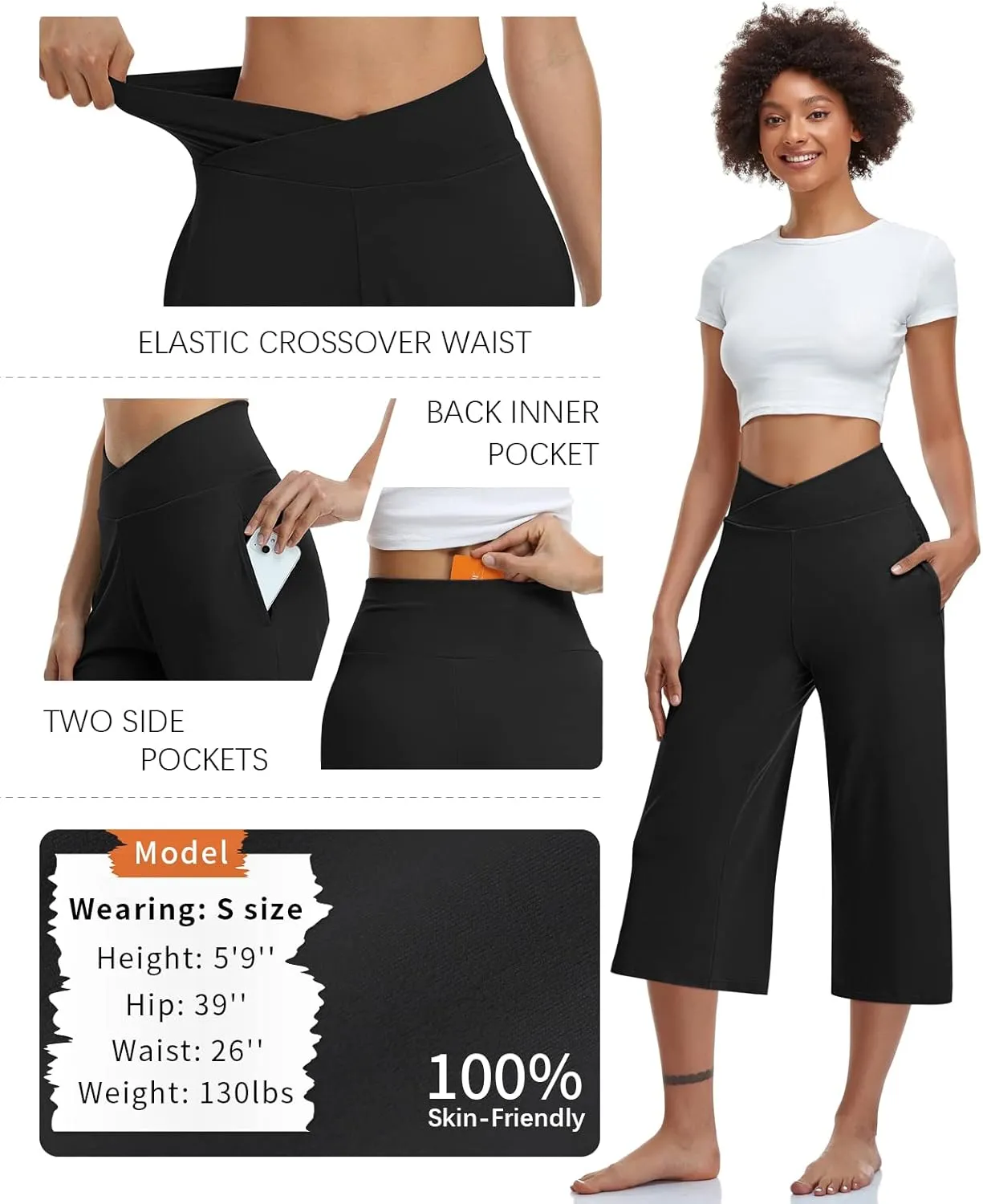 TARSE Womens Casual Wide Leg Yoga Capris Crossover High Waist Capri Pants Loose Soft Pajama Pockets Sweatpants