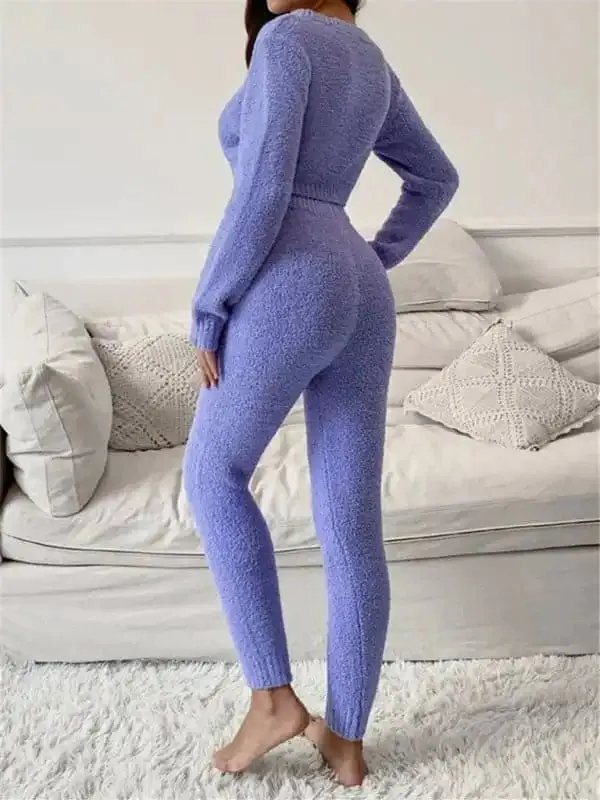 V-neck short knitted sweater women’s drawstring lace-up trousers fashion suit
