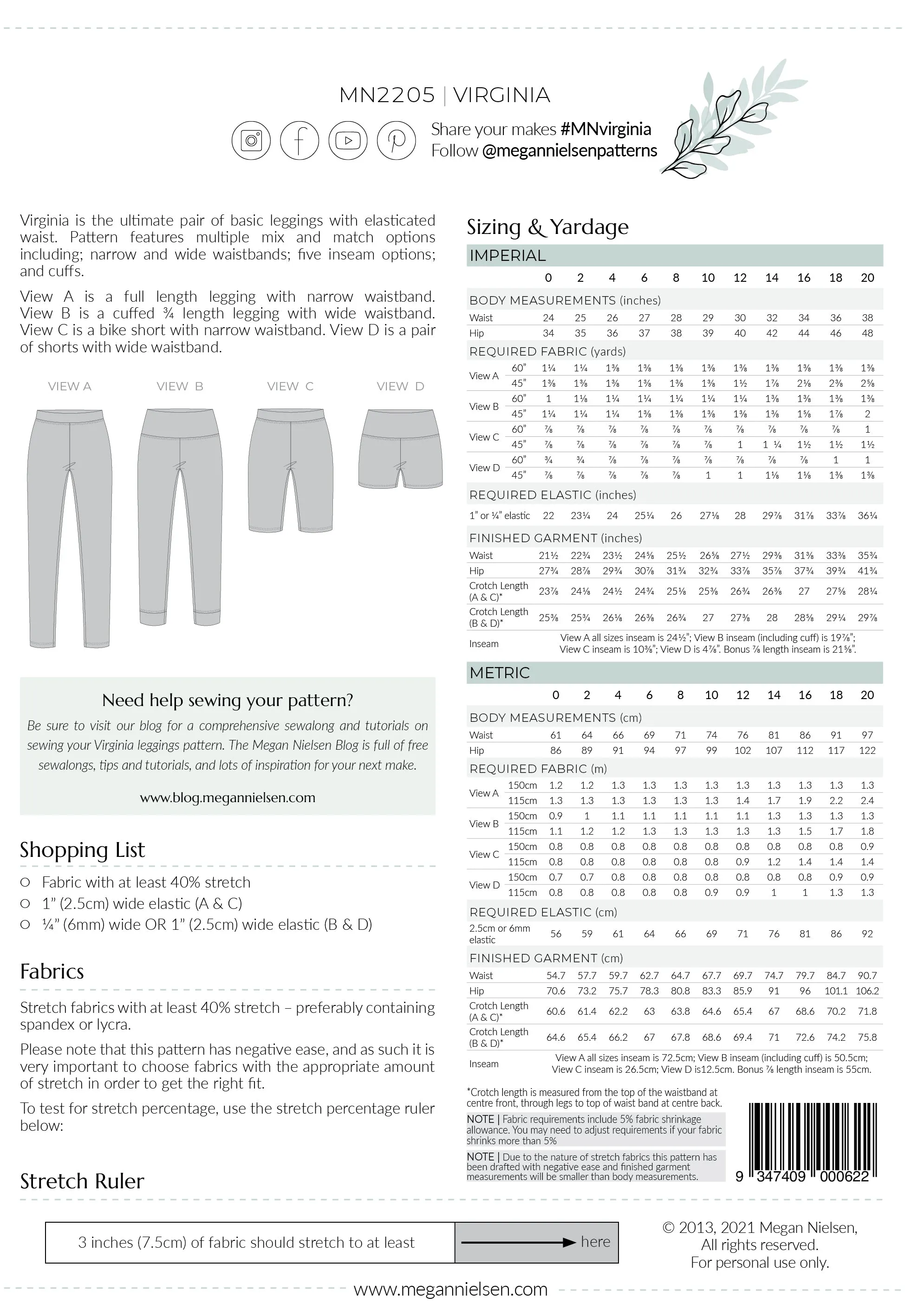 Virginia Leggings - Sewing Pattern | Megan Nielsen