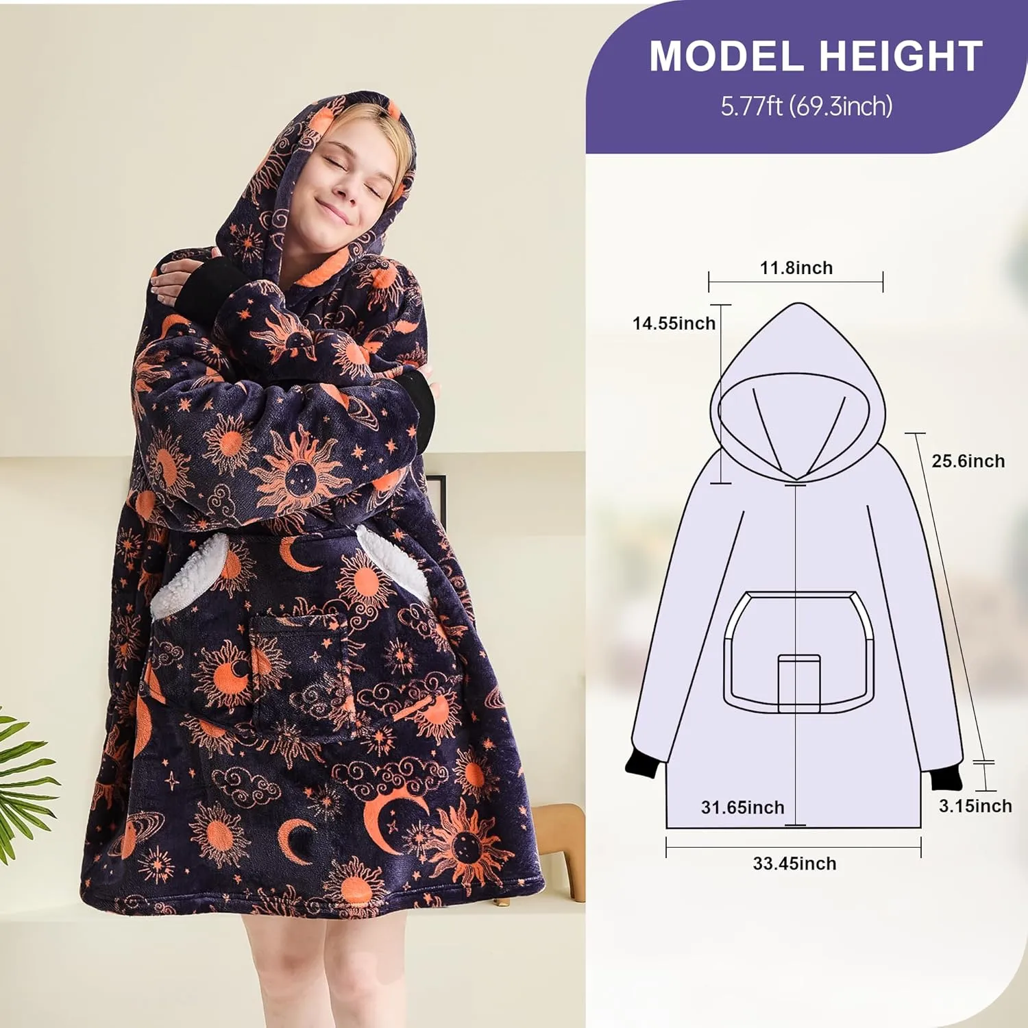Wearable Blanket Hoodie for Adult Women, Oversized Sherpa Fleece Hooded Sweatshirt Blanket, Cozy Blanket Hoodie with Sleeves, Blanket Hoodie for Winter Gift (Standard, Blue Sky)