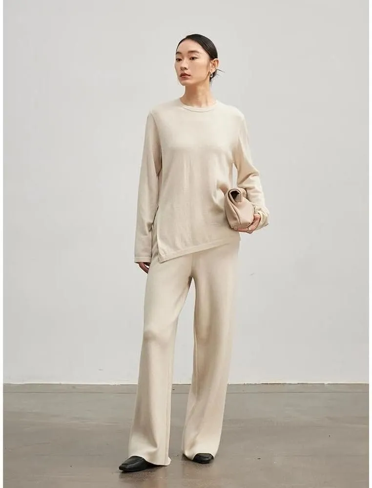 Wide Leg Wool-Blend Winter Trousers for Women