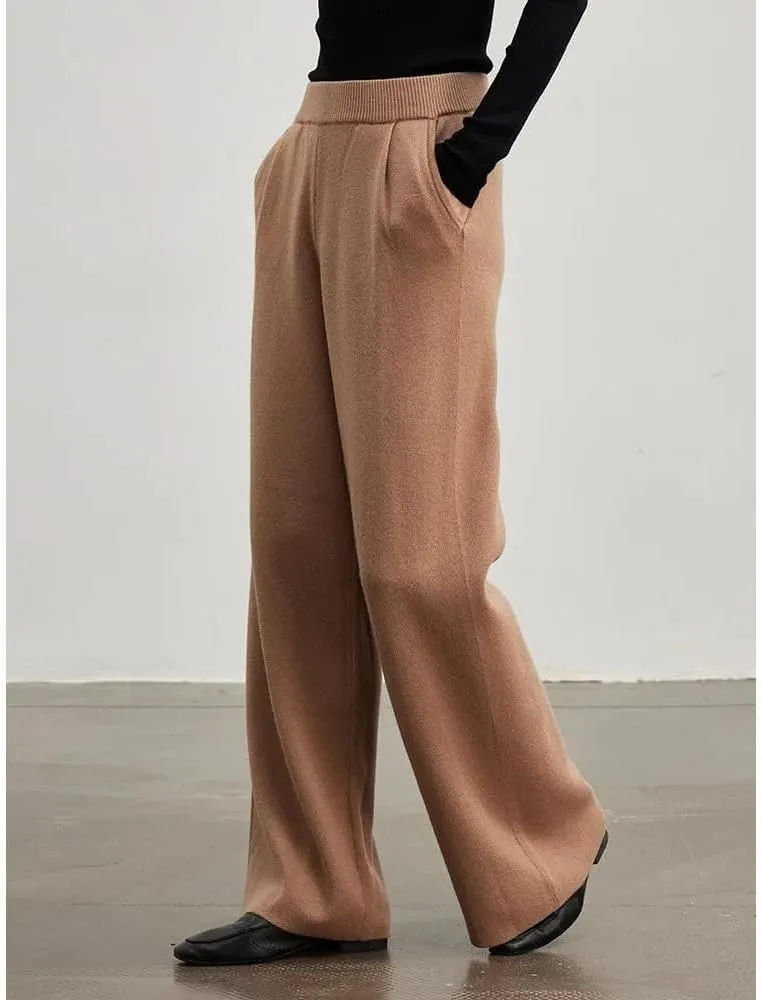 Wide Leg Wool-Blend Winter Trousers for Women