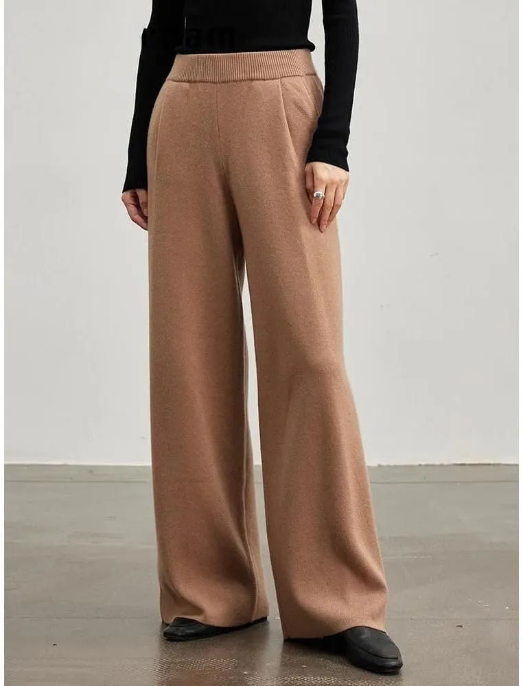 Wide Leg Wool-Blend Winter Trousers for Women