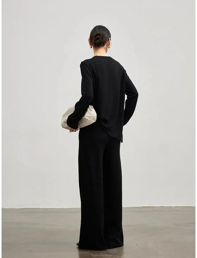 Wide Leg Wool-Blend Winter Trousers for Women