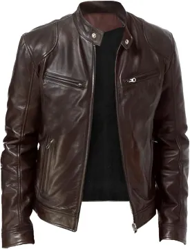 Winter Jackets for Men Loose Solid Color Zip PU Leather Jacket Short Lapel Motorcycle Leather Jacket Coat Leather