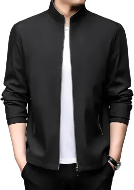 WOLONG Spring Autumn Men's Business Casual Jacket Solid Color Stand Collar Coat