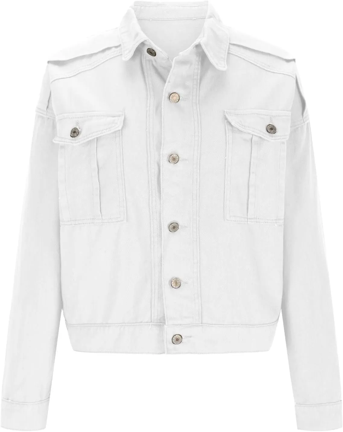 Women Cropped Denim Jackets Military Safari Button Up Lightweight Oversized Utility Anorak Cargo Jackets with Pockets