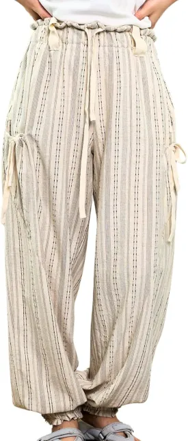 Women Drawstring Striped Pants Loose Wide Leg Casual Lounge Pants with Pockets